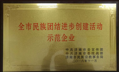 “全市民族團結進(jìn)步創(chuàng  )建活動(dòng)示范企業(yè)”榮譽(yù)稱(chēng)號